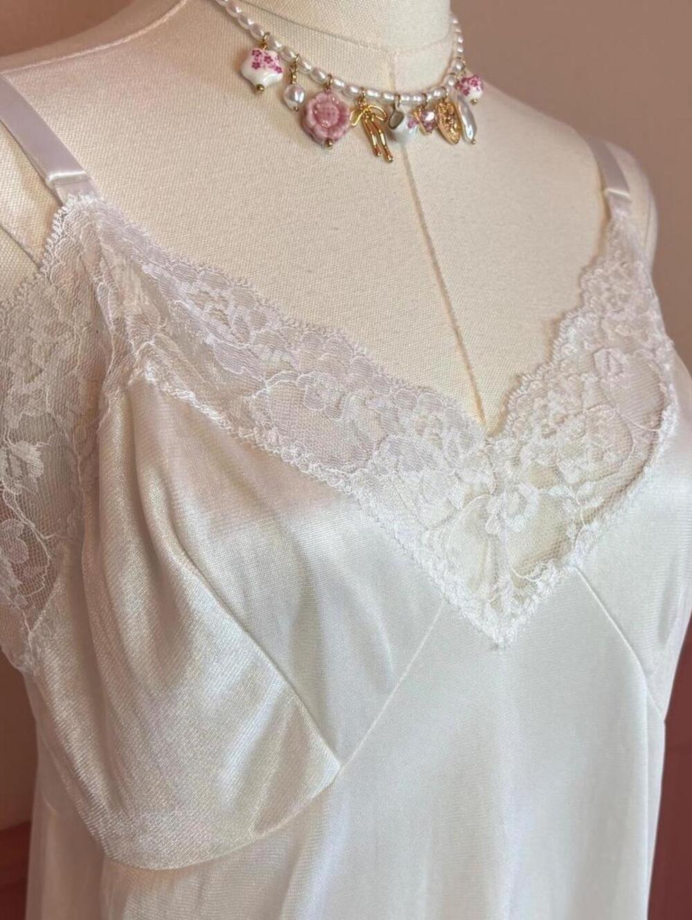 lacey white slip dress slipperfiction sz 42 vintage usa coquette lolita dollette